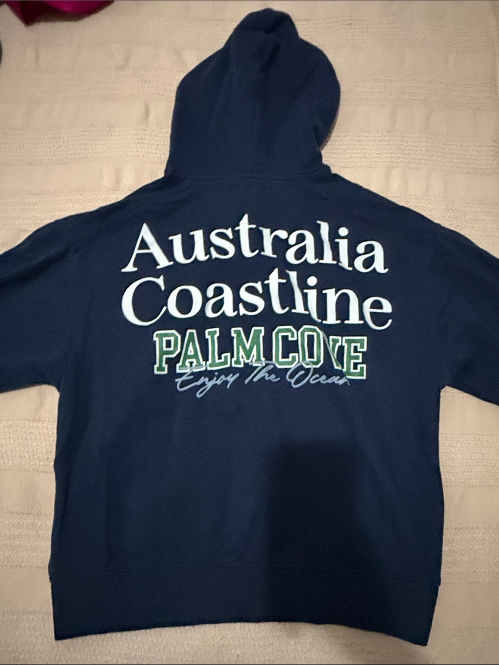Zara Navy Blue Hoodie with White and Green Australia Coastline Print